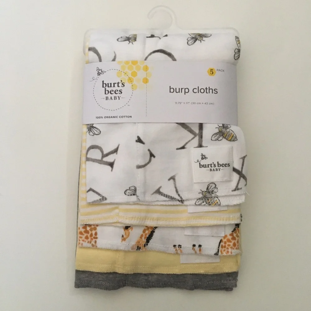 NEW Burp Cloths 100% Organic Cotton ABC’s Alphabet + More Prints | Burt’s Bees